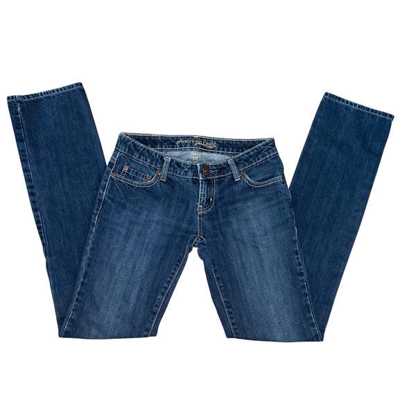 American Eagle Outfitters Denim - Y2K 2000s American Eagle Straight 77 Jeans Womens 0 Long Dark Wash Low Rise